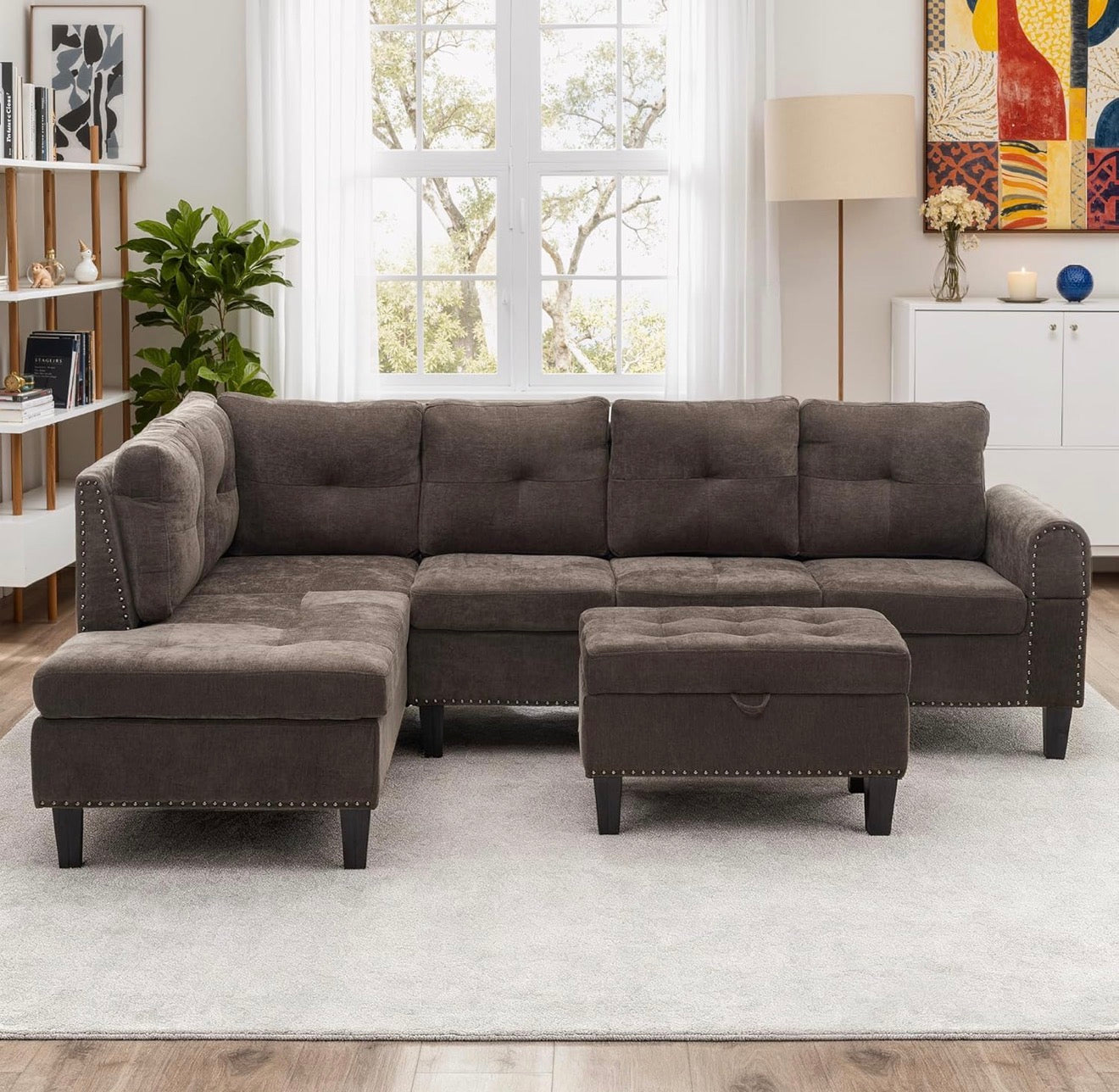 🛋️ Brandon Brown – Modular L-Shaped Sectional w/ Storage Ottoman (Brand New)