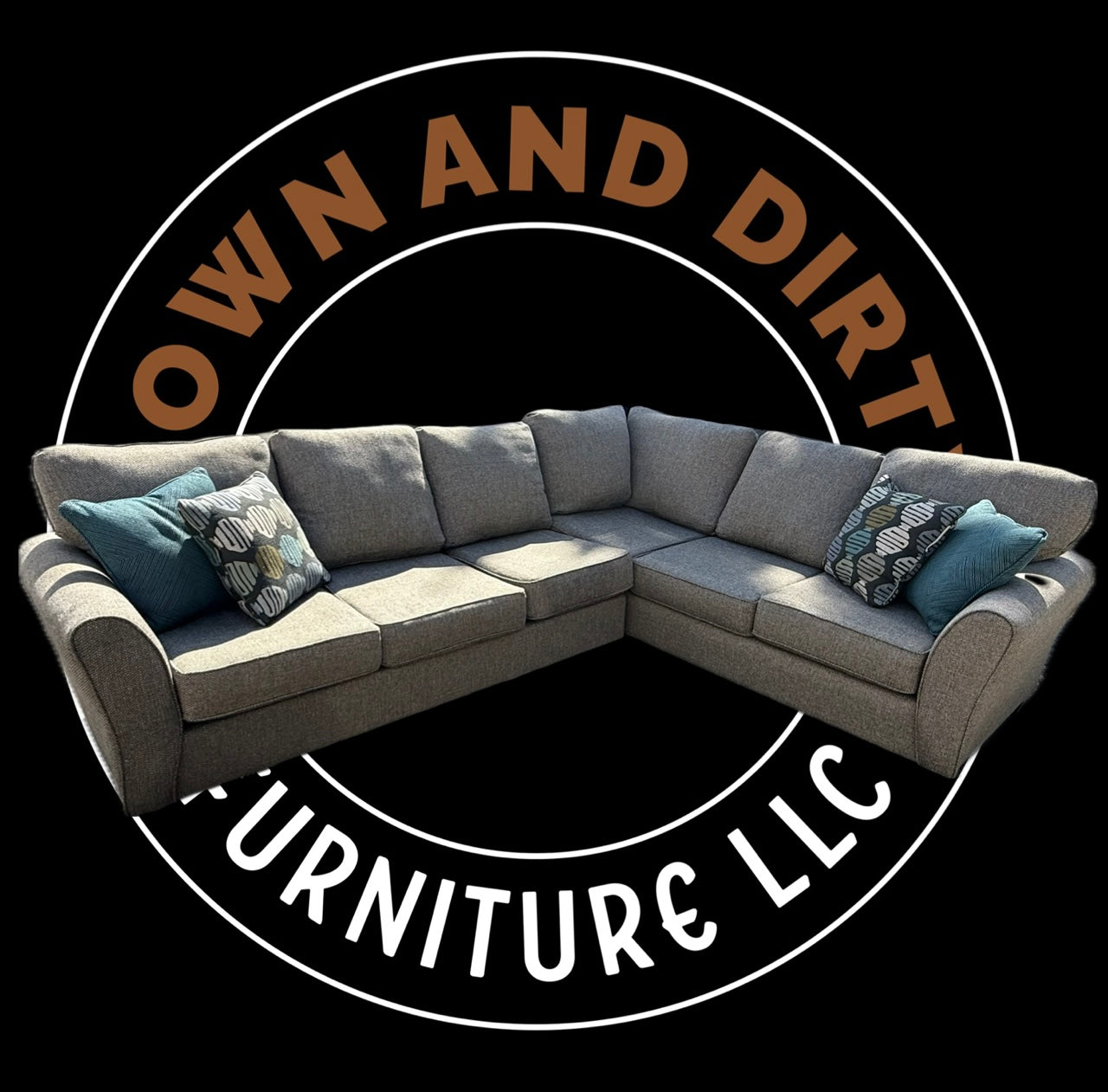 🛋️ The Oasis – 2-Piece Dark Gray Sectional w/ Throw Pillows (Great Condition)