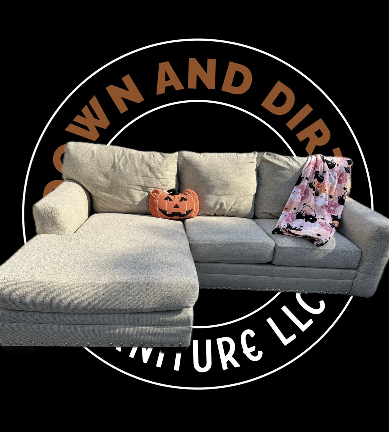 🛋️ Down And Dirty Special – The Kickback (2-Piece Gray Nailhead Sectional)