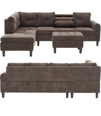 🛋️ Brandon Brown – Modular L-Shaped Sectional w/ Storage Ottoman (Brand New)