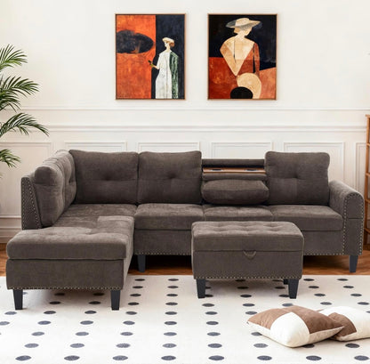 🛋️ Brandon Brown – Modular L-Shaped Sectional w/ Storage Ottoman (Brand New)