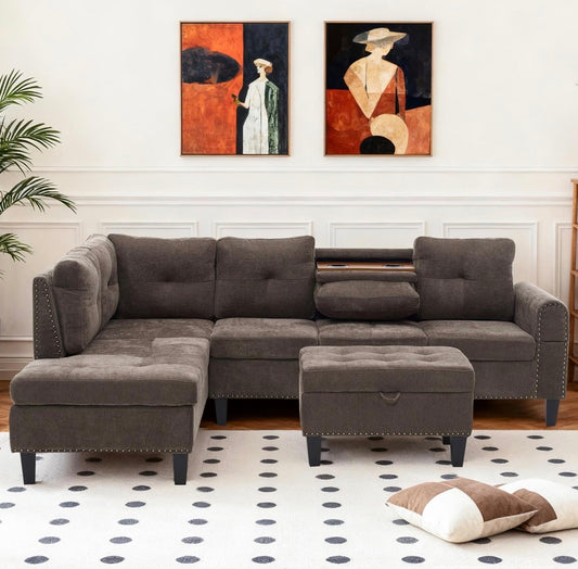 🛋️ Brandon Brown – Modular L-Shaped Sectional w/ Storage Ottoman (Brand New)