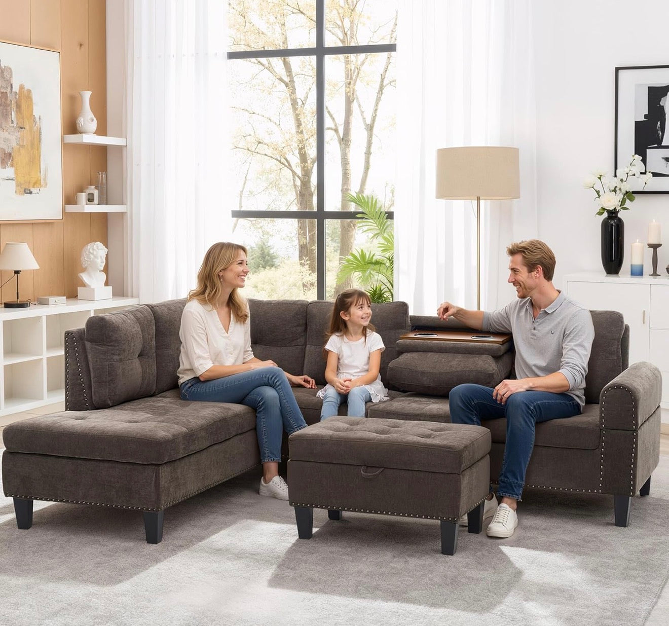 🛋️ Brandon Brown – Modular L-Shaped Sectional w/ Storage Ottoman (Brand New)