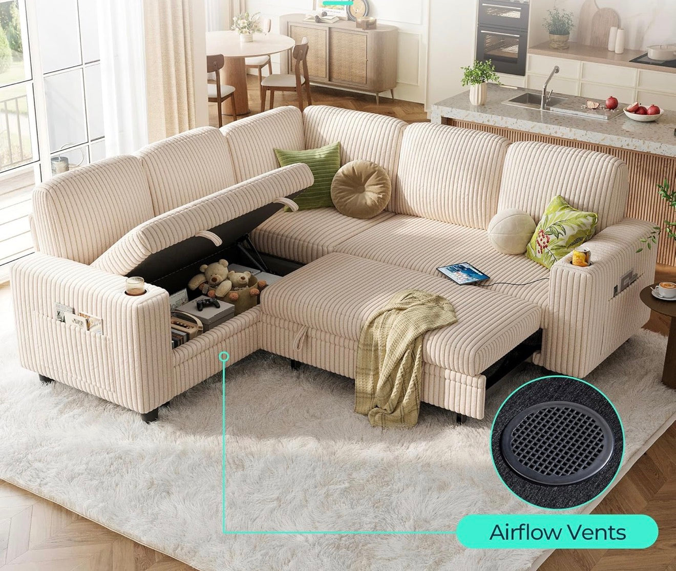 🛋️ The Lindsey – Sleeper Sectional W/ Storage (Brand New)